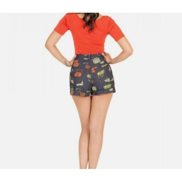 Tatyana Chica Purse Print Retro Women Denim  Shorts - Size XXL - Picture 10 of 10